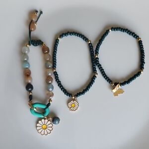Chic Beaded Bracelet Trio with Daisy Charms